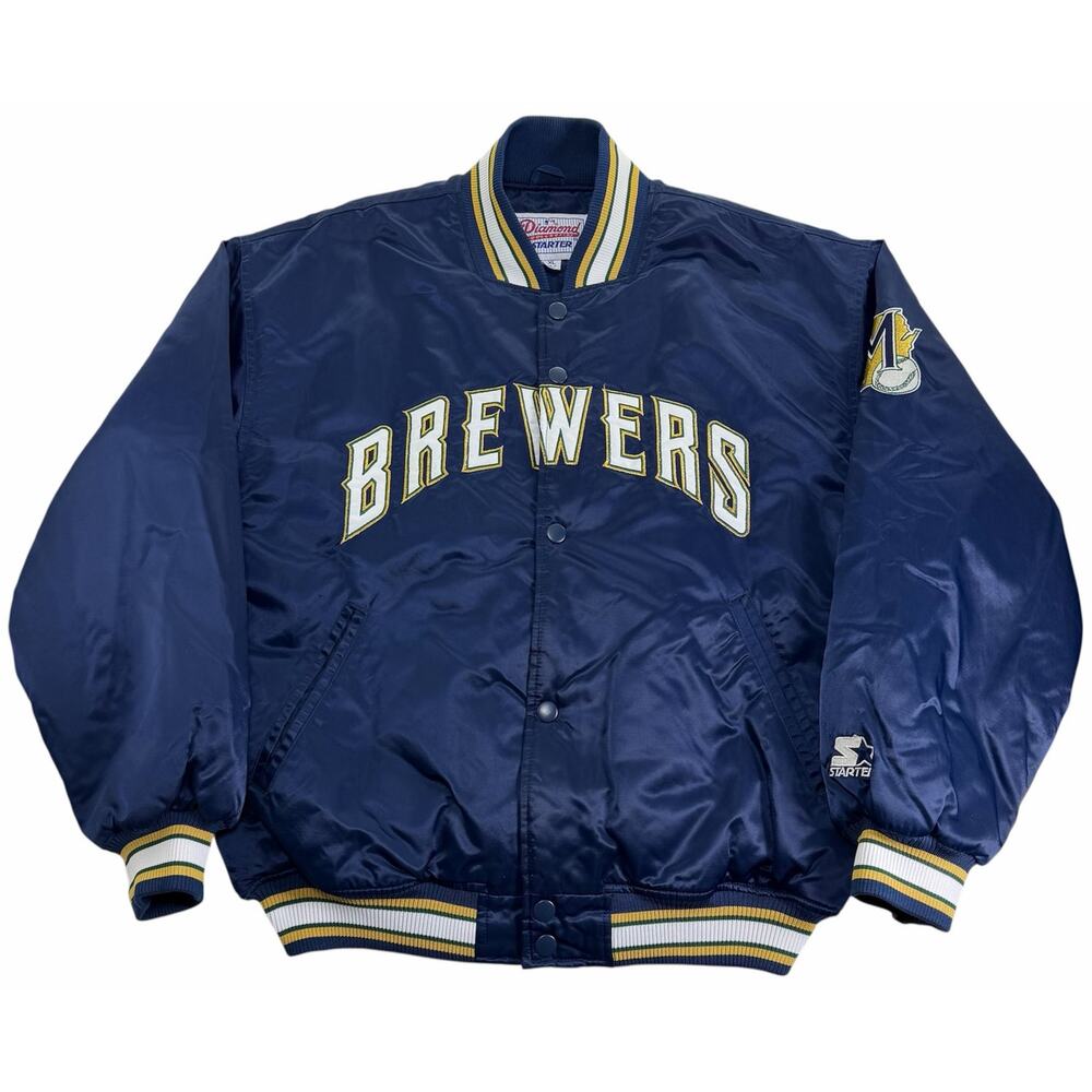 VTG Milwaukee Brewers Starter Jacket Men's XL MLB Diamond Satin Bomber Quilted